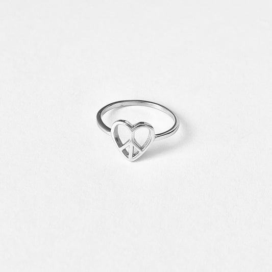 Sterling Silver Small Love Peace Ring, Silver Rings, Heart Ring