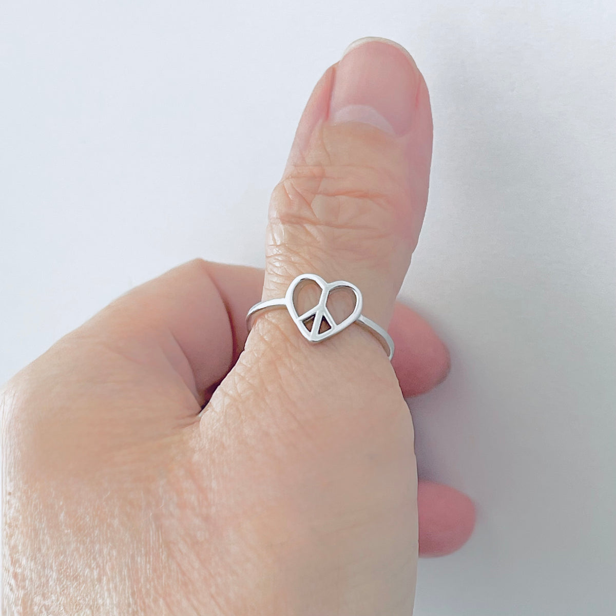 925 Sterling Silver Small Heart Peace Ring | Love Unity Minimalist Silver Rings