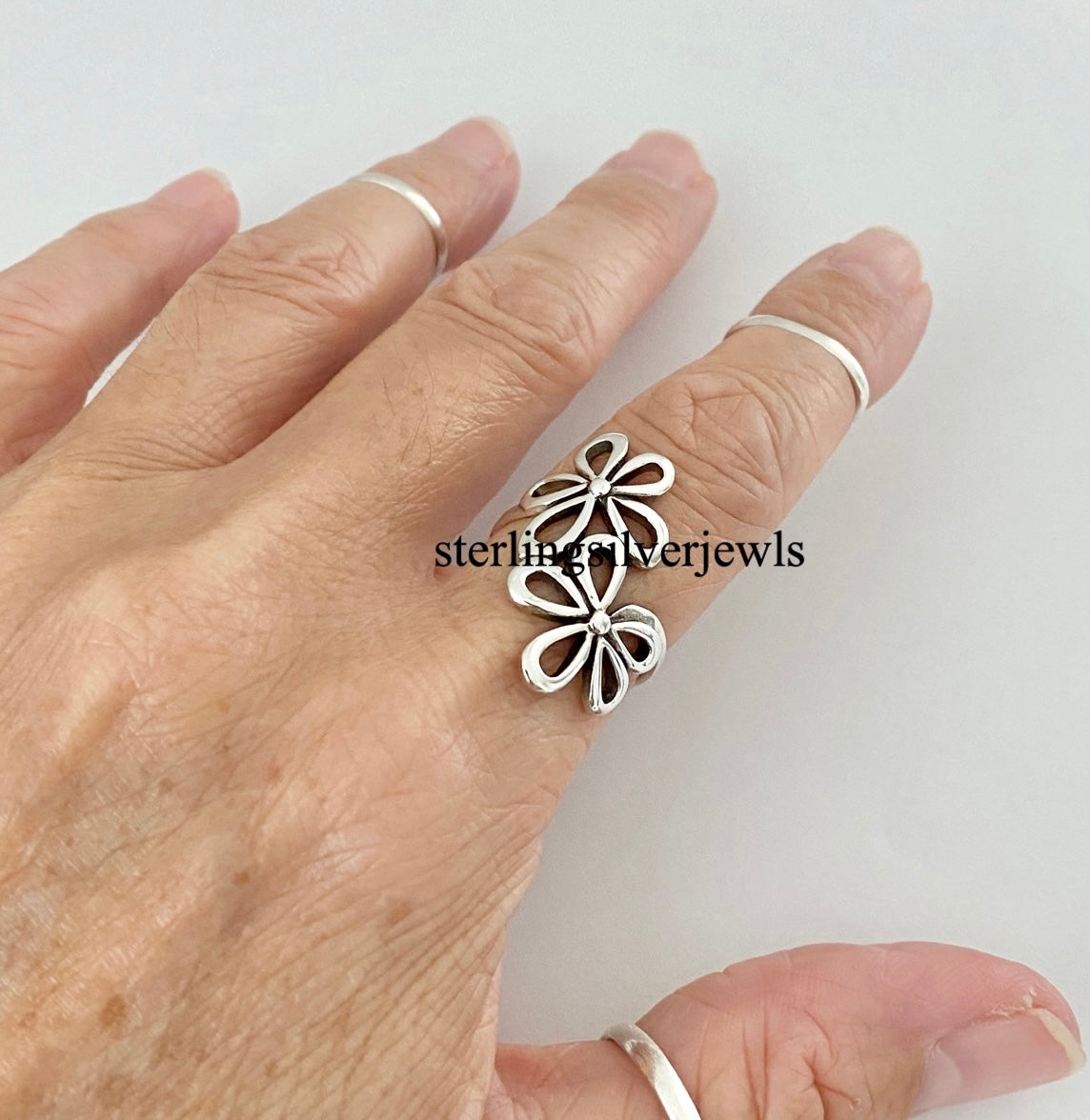 Sterling Silver 2 Large Flower Ring, Statement Rings, Silver Ring, Daisy Ring