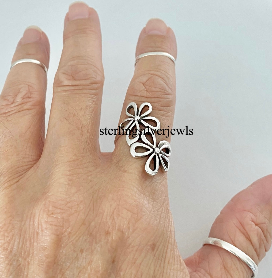 Sterling Silver 2 Large Flower Ring, Statement Rings, Silver Ring, Daisy Ring