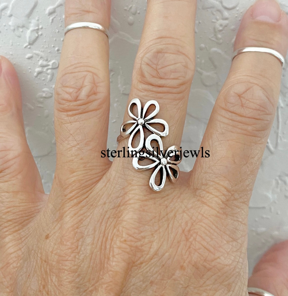 Sterling Silver 2 Large Flower Ring, Statement Rings, Silver Ring, Daisy Ring