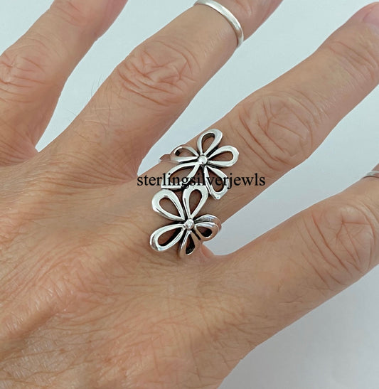 Sterling Silver 2 Large Flower Ring, Statement Rings, Silver Ring, Daisy Ring