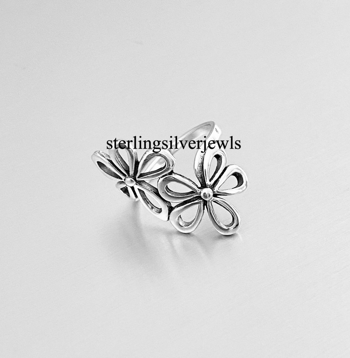 Sterling Silver 2 Large Flower Ring, Statement Rings, Silver Ring, Daisy Ring