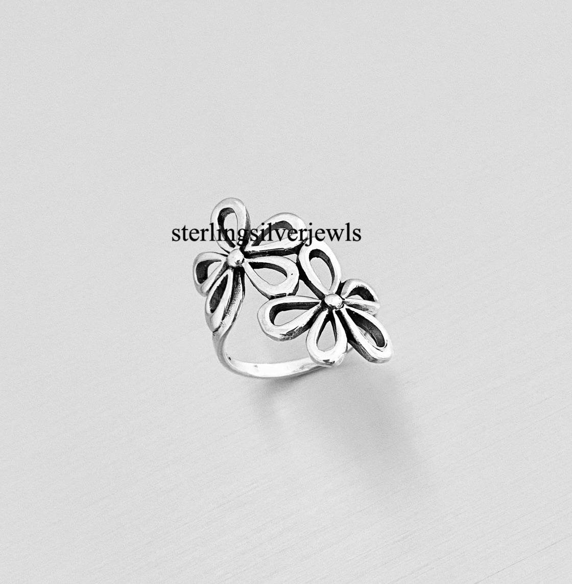 Sterling Silver 2 Large Flower Ring, Statement Rings, Silver Ring, Daisy Ring