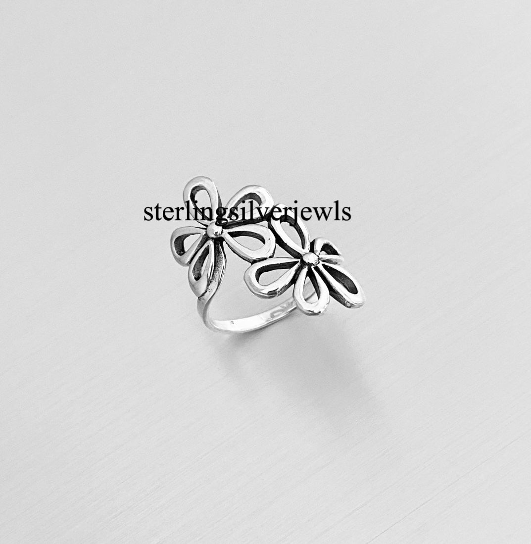 Sterling Silver 2 Large Flower Ring, Statement Rings, Silver Ring, Daisy Ring