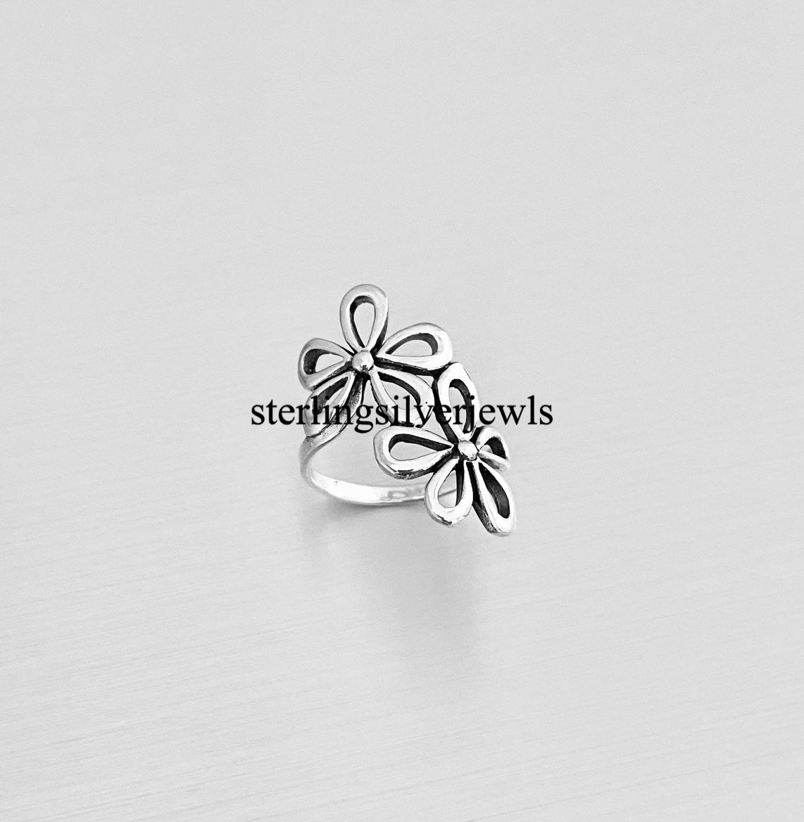 Sterling Silver 2 Large Flower Ring, Statement Rings, Silver Ring, Daisy Ring