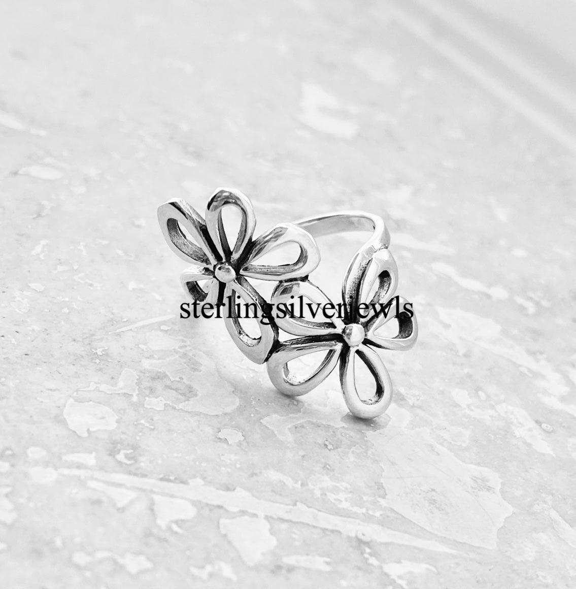 Sterling Silver 2 Large Flower Ring, Statement Rings, Silver Ring, Daisy Ring