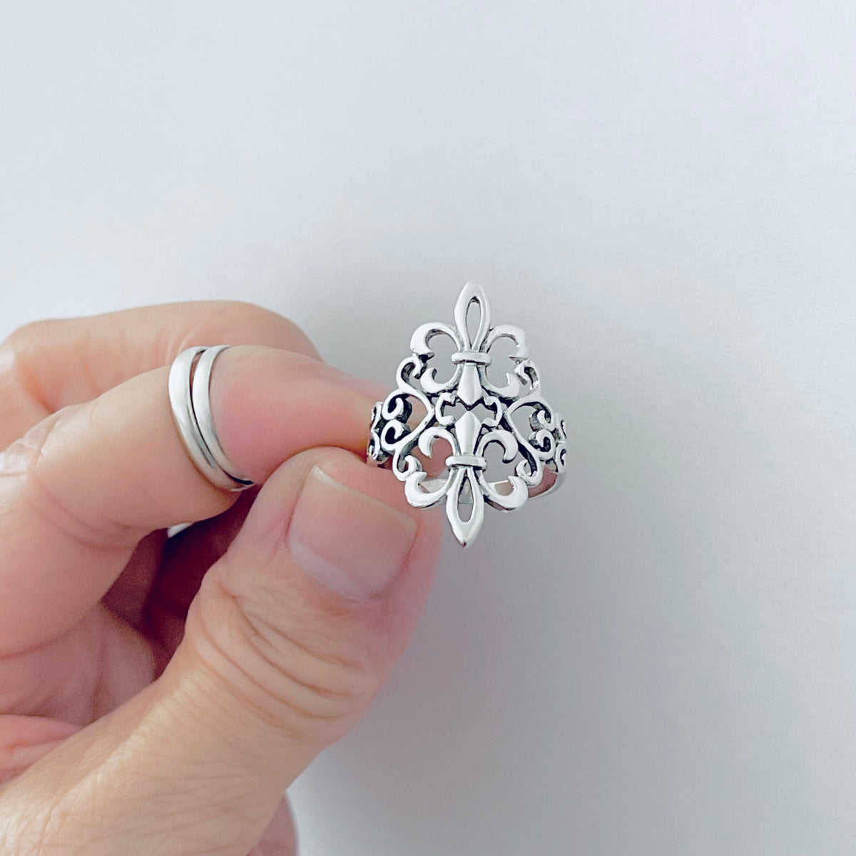 925 Sterling Silver Statement Double Fleur de Lis Ring | Saints Flower Lily Silver Rings