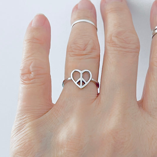 925 Sterling Silver Small Heart Peace Ring | Love Unity Minimalist Silver Rings