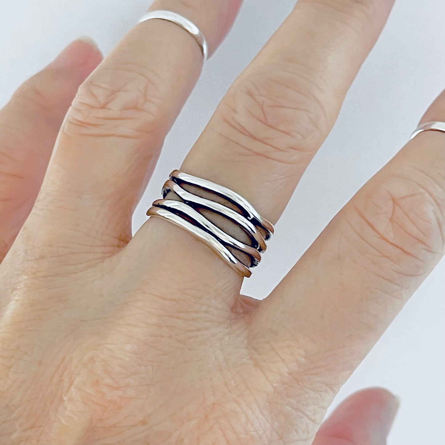 Sterling Silver Multiple Bands Wraparound Ring, Statement Silver Rings