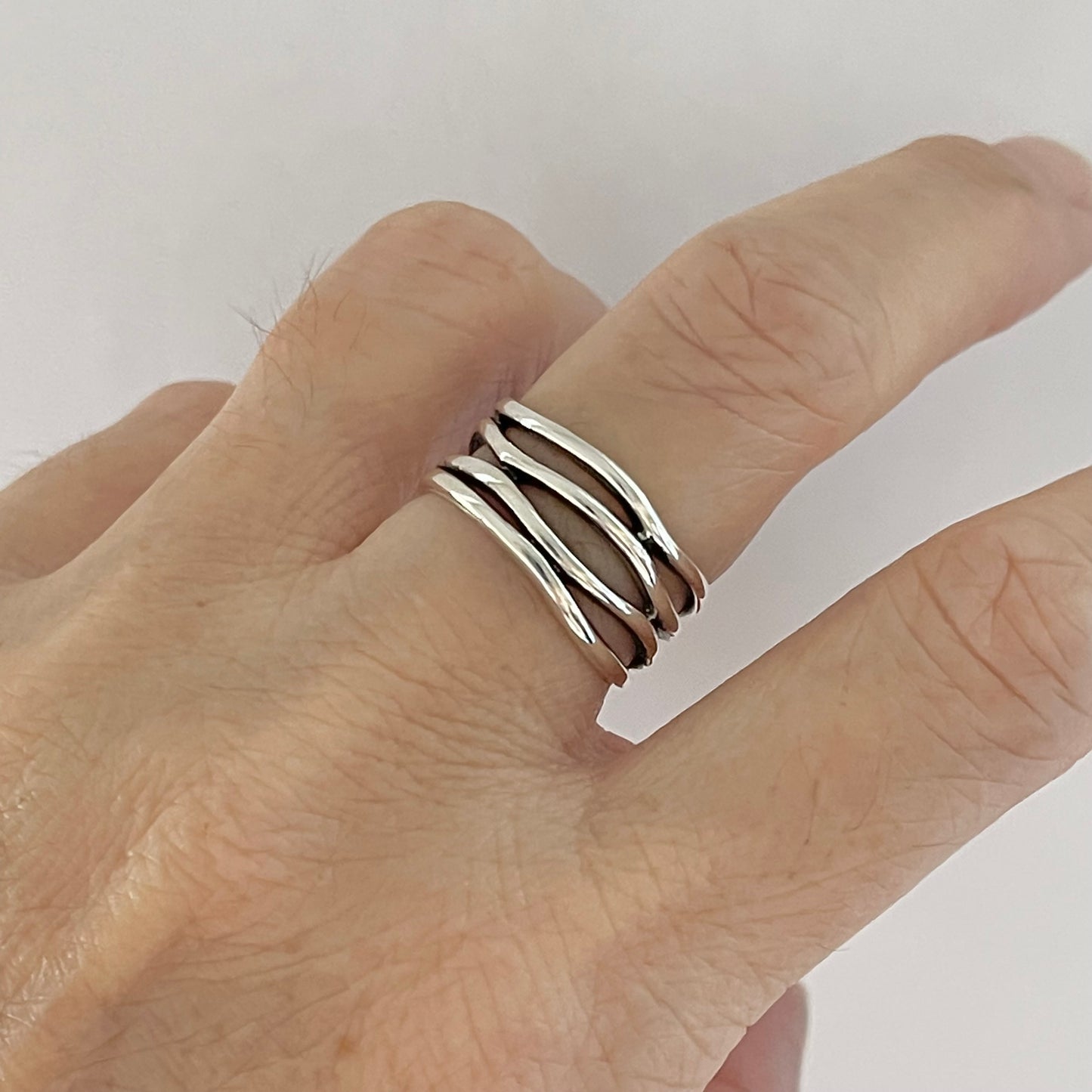 Sterling Silver Multiple Bands Wraparound Ring, Statement Silver Rings