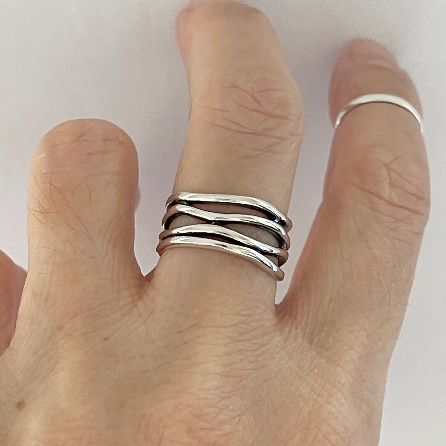 Sterling Silver Multiple Bands Wraparound Ring, Statement Silver Rings