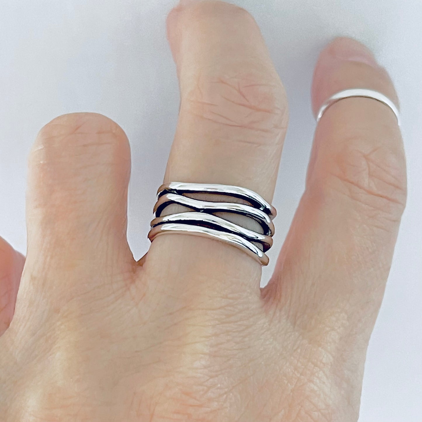 Sterling Silver Multiple Bands Wraparound Ring, Statement Silver Rings