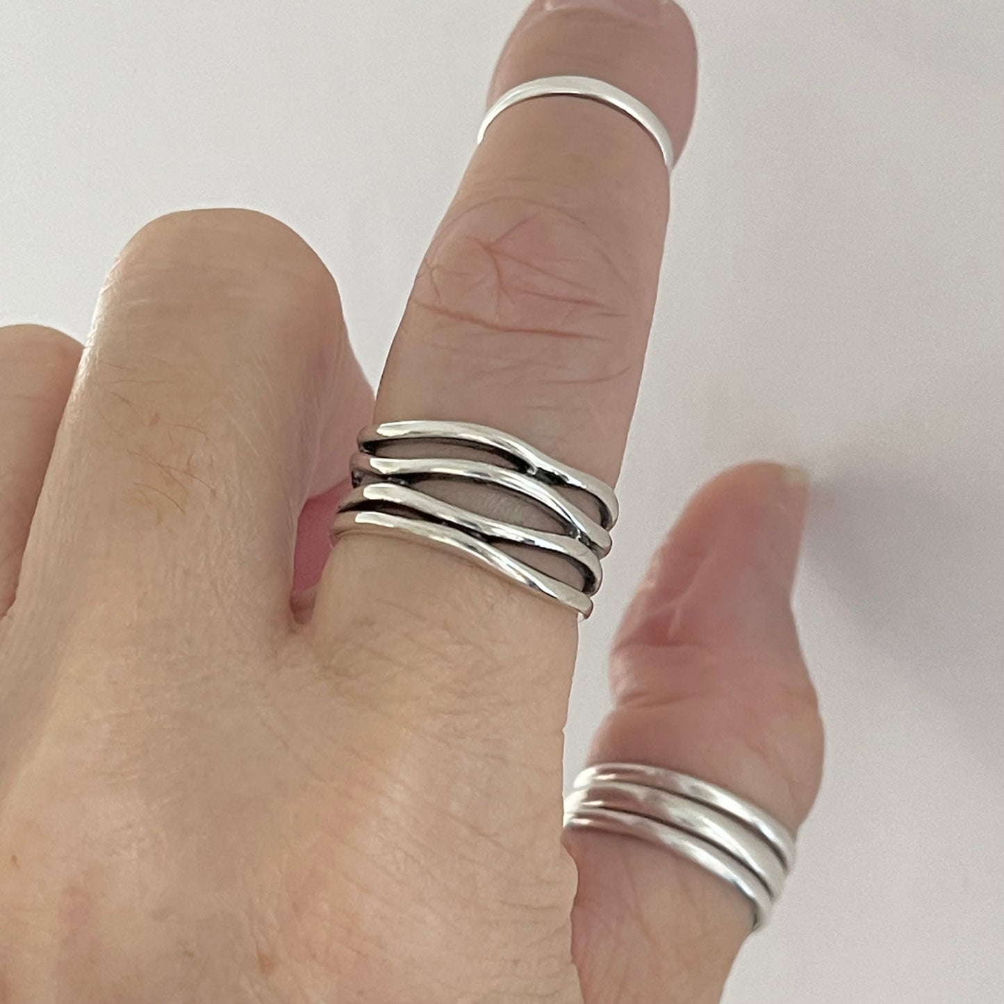 Sterling Silver Multiple Bands Wraparound Ring, Statement Silver Rings