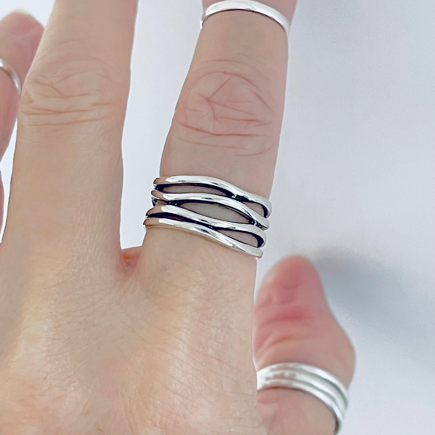 Sterling Silver Multiple Bands Wraparound Ring, Statement Silver Rings