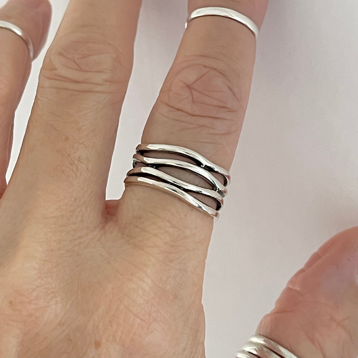 Sterling Silver Multiple Bands Wraparound Ring, Statement Silver Rings