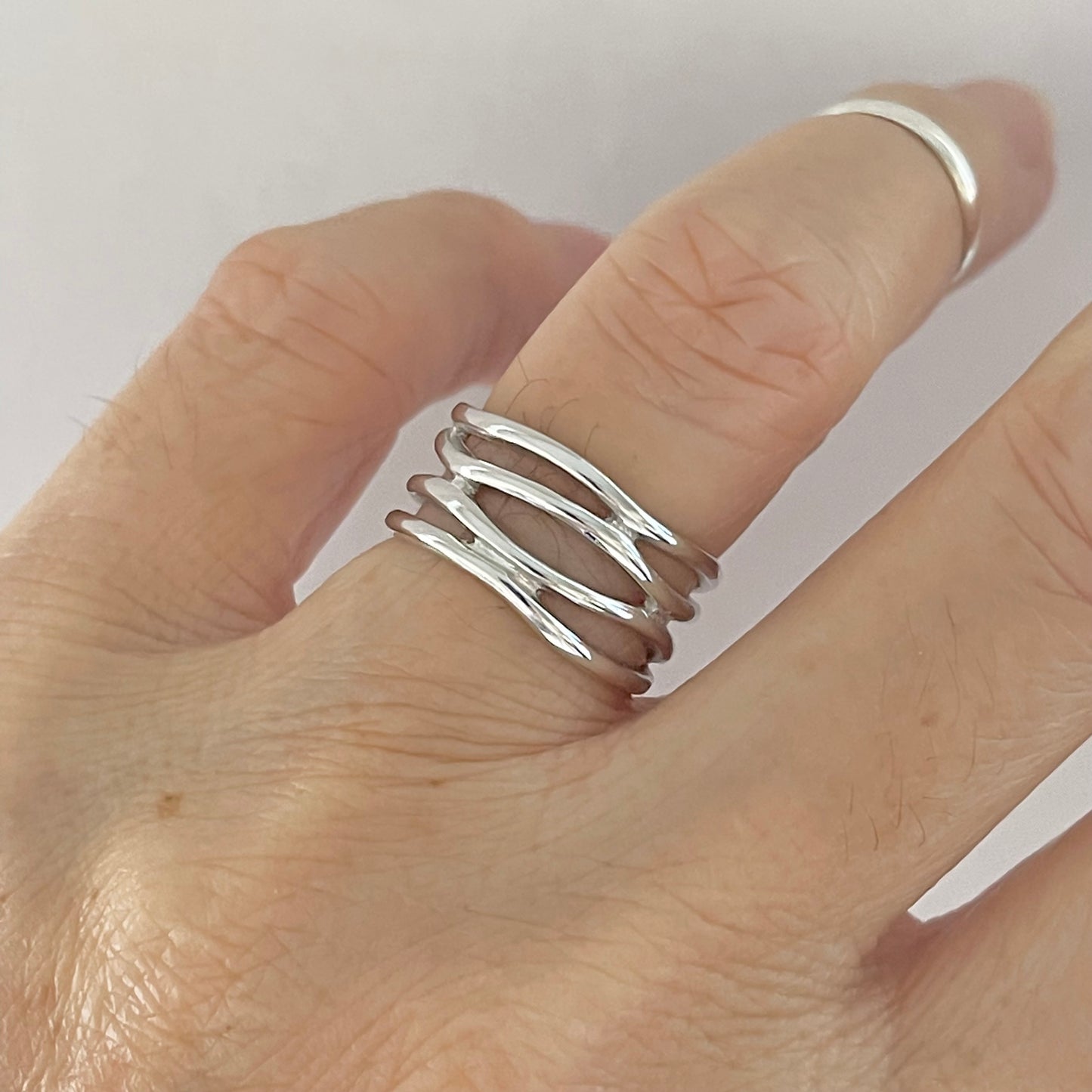 Sterling Silver Multiple Bands Wraparound Ring, Statement Silver Rings