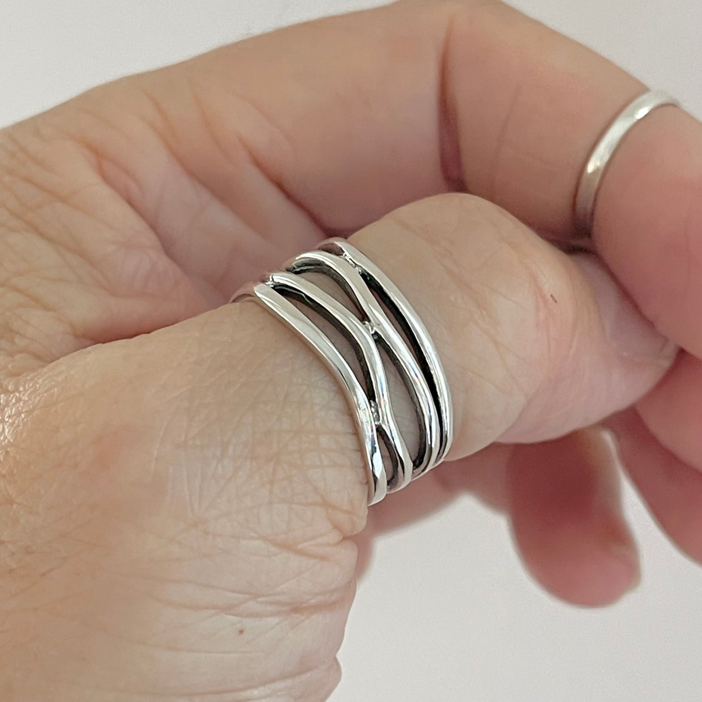 Sterling Silver Multiple Bands Wraparound Ring, Statement Silver Rings