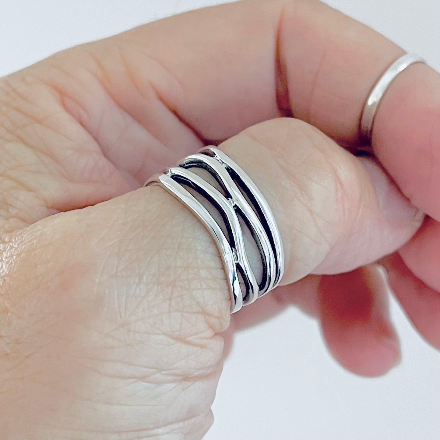 Sterling Silver Multiple Bands Wraparound Ring, Statement Silver Rings
