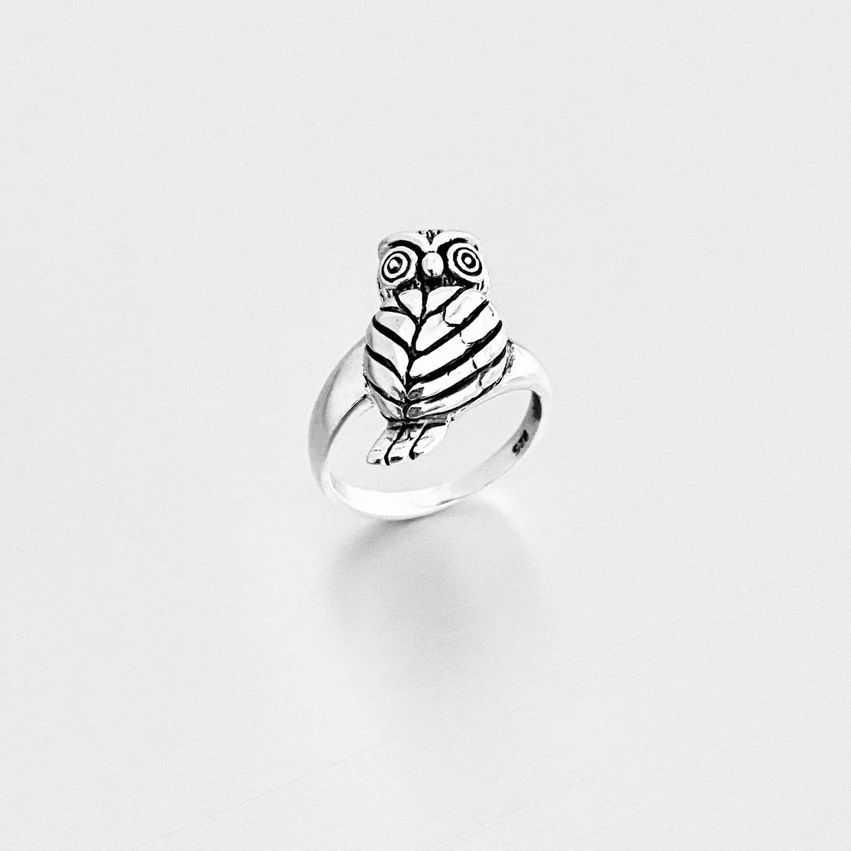 925 Sterling Silver Large Owl Ring | Feather Detail Spirit Bird Rings