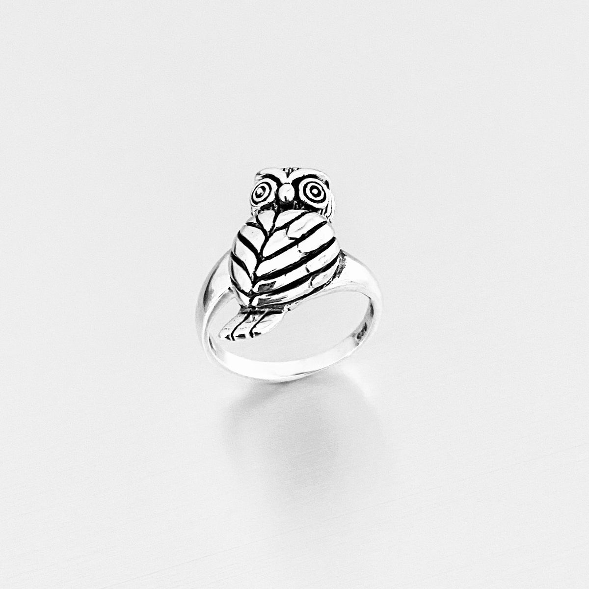 925 Sterling Silver Large Owl Ring | Feather Detail Spirit Bird Rings