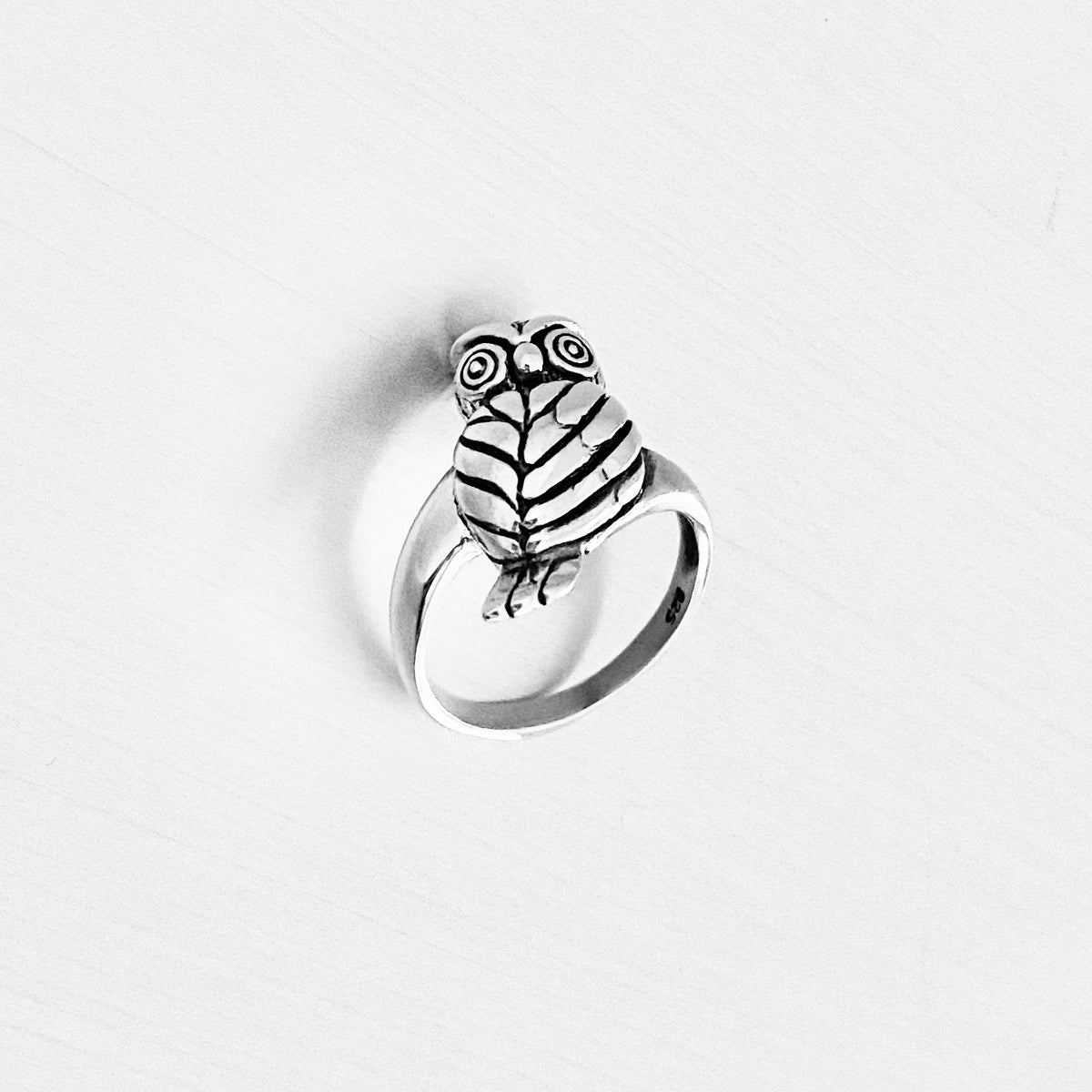 925 Sterling Silver Large Owl Ring | Feather Detail Spirit Bird Rings