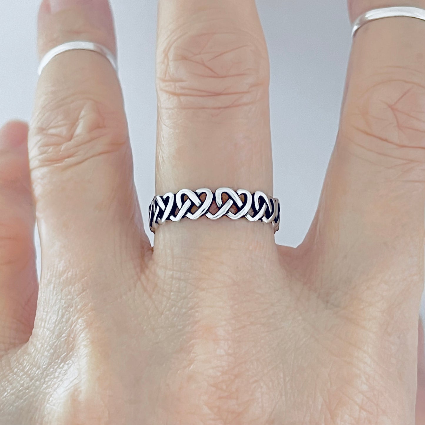 925 Sterling Silver Eternity Thin Pretzel Knot Band Ring | Delicate Love Knots Heart Rings