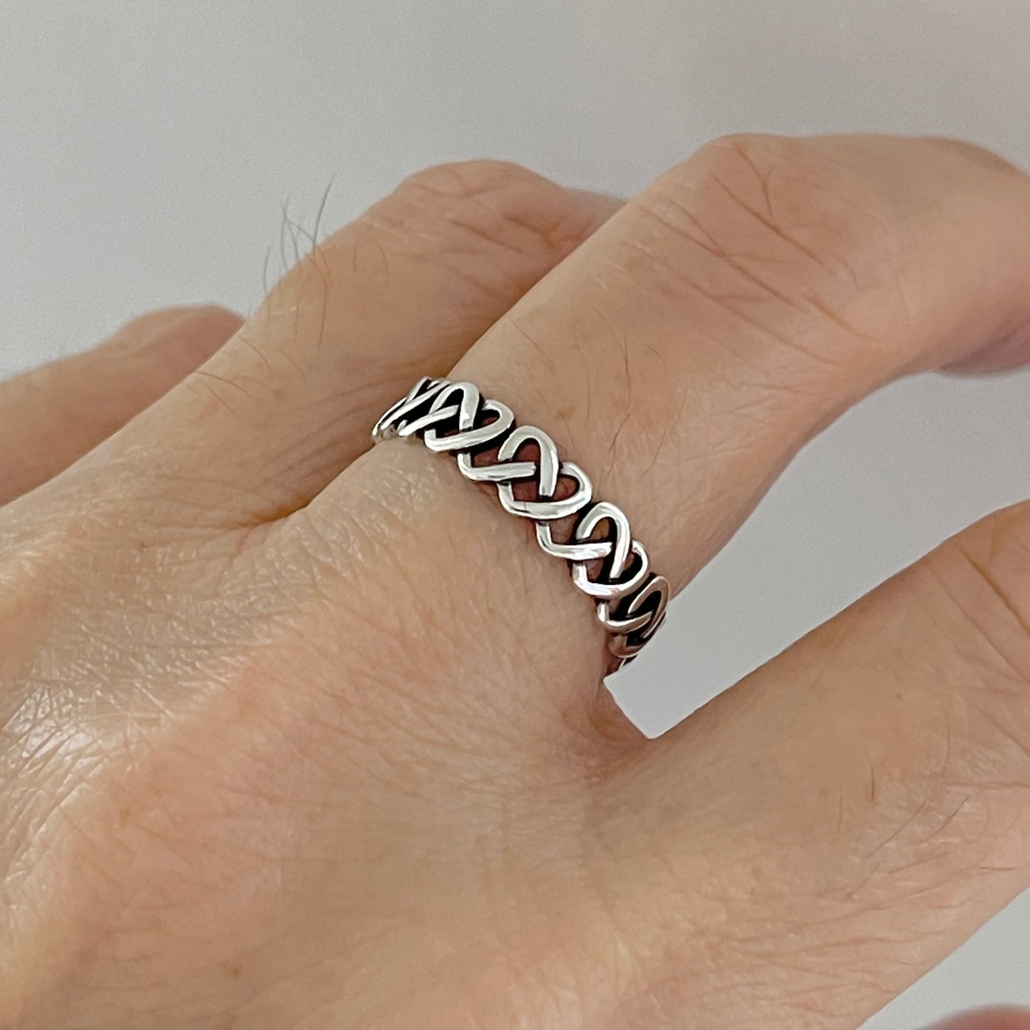 Sterling Silver Thin and Delicate Eternity Pretzel Knot Band, Heart Wedding Bands, Love Knots Ring