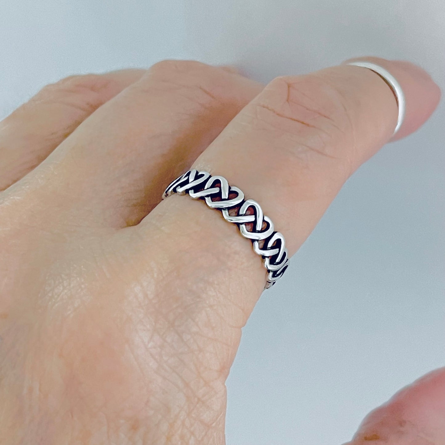 925 Sterling Silver Eternity Thin Pretzel Knot Band Ring | Delicate Love Knots Heart Rings