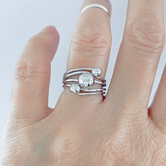 925 Sterling Silver Multiple Band Triple Ball Ring | Statement Boho Silver Rings