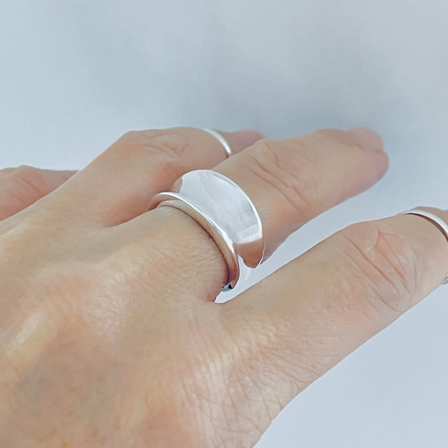Sterling Silver High Polish Concave Ring, Unisex Wedding Band, Silver Rings