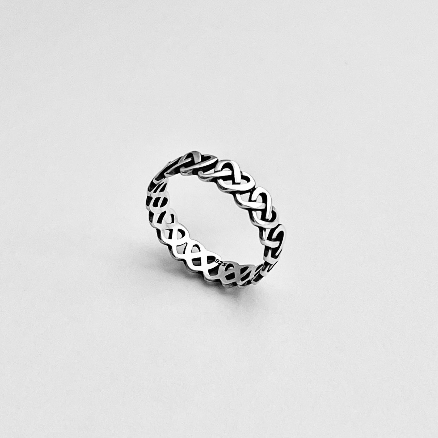 Sterling Silver Thin and Delicate Eternity Pretzel Knot Band, Heart Wedding Bands, Love Knots Ring