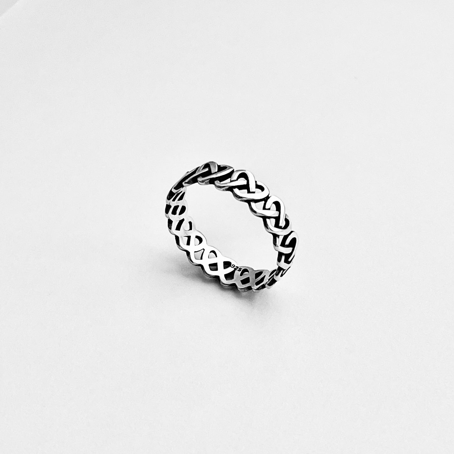 925 Sterling Silver Eternity Thin Pretzel Knot Band Ring | Delicate Love Knots Heart Rings