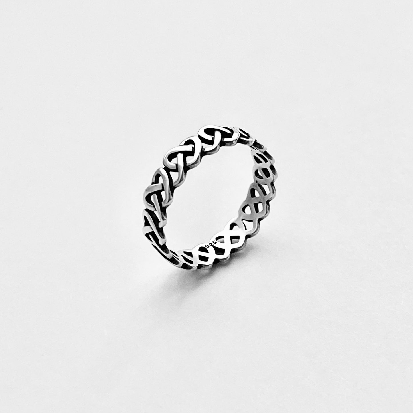 925 Sterling Silver Eternity Thin Pretzel Knot Band Ring | Delicate Love Knots Heart Rings