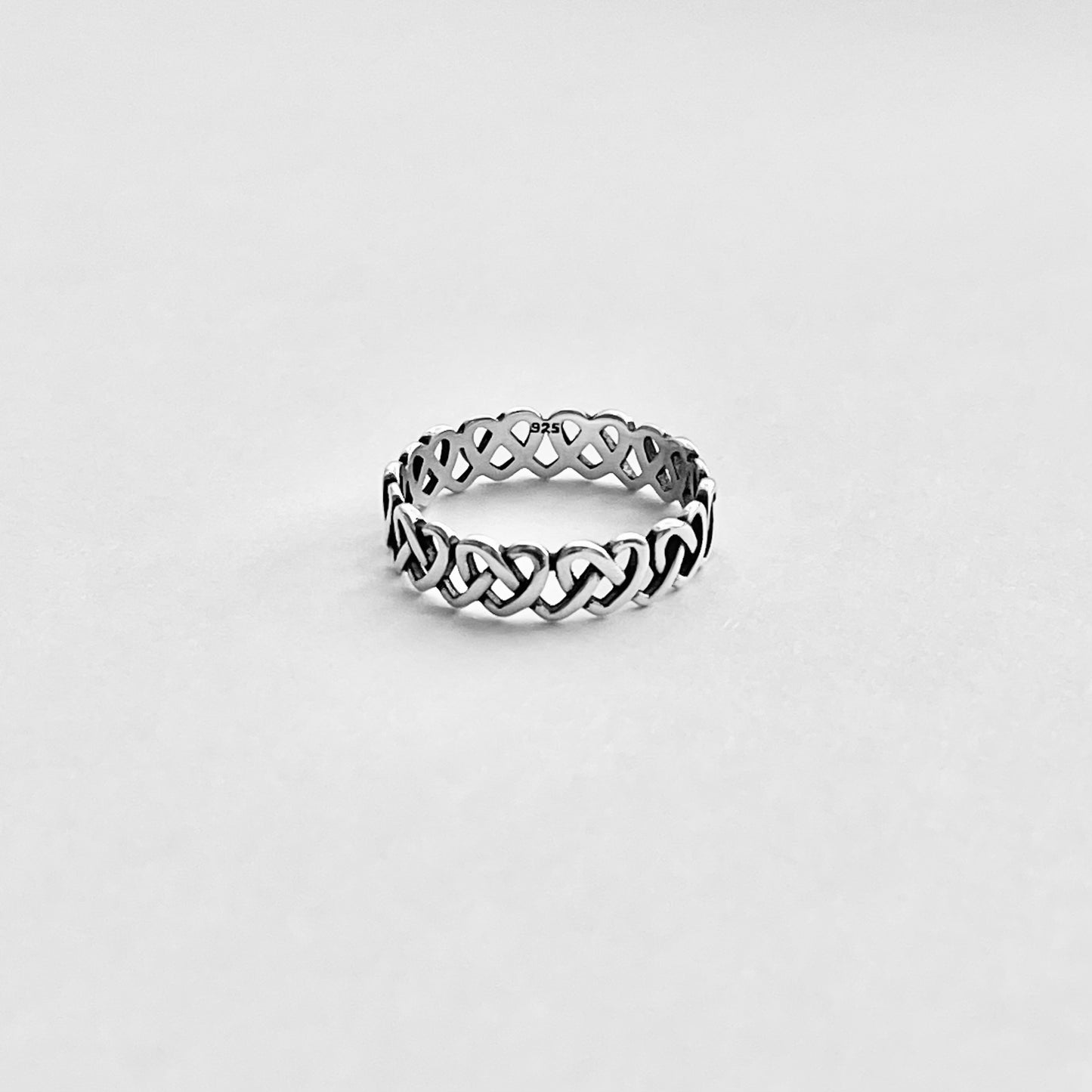 Sterling Silver Thin and Delicate Eternity Pretzel Knot Band, Heart Wedding Bands, Love Knots Ring