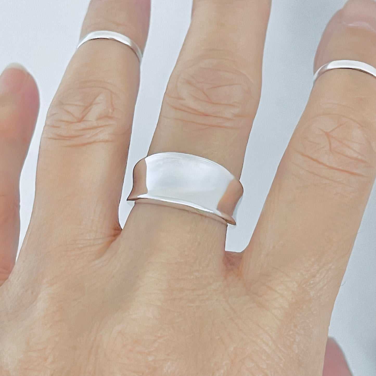 Sterling Silver High Polish Concave Ring, Unisex Wedding Band, Silver Rings