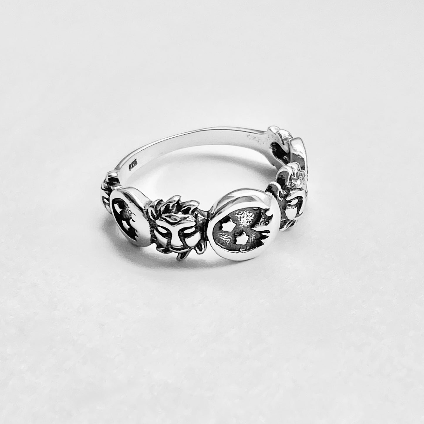Sterling Silver Celestial Ring: Moon, Sun and Star Jewelry