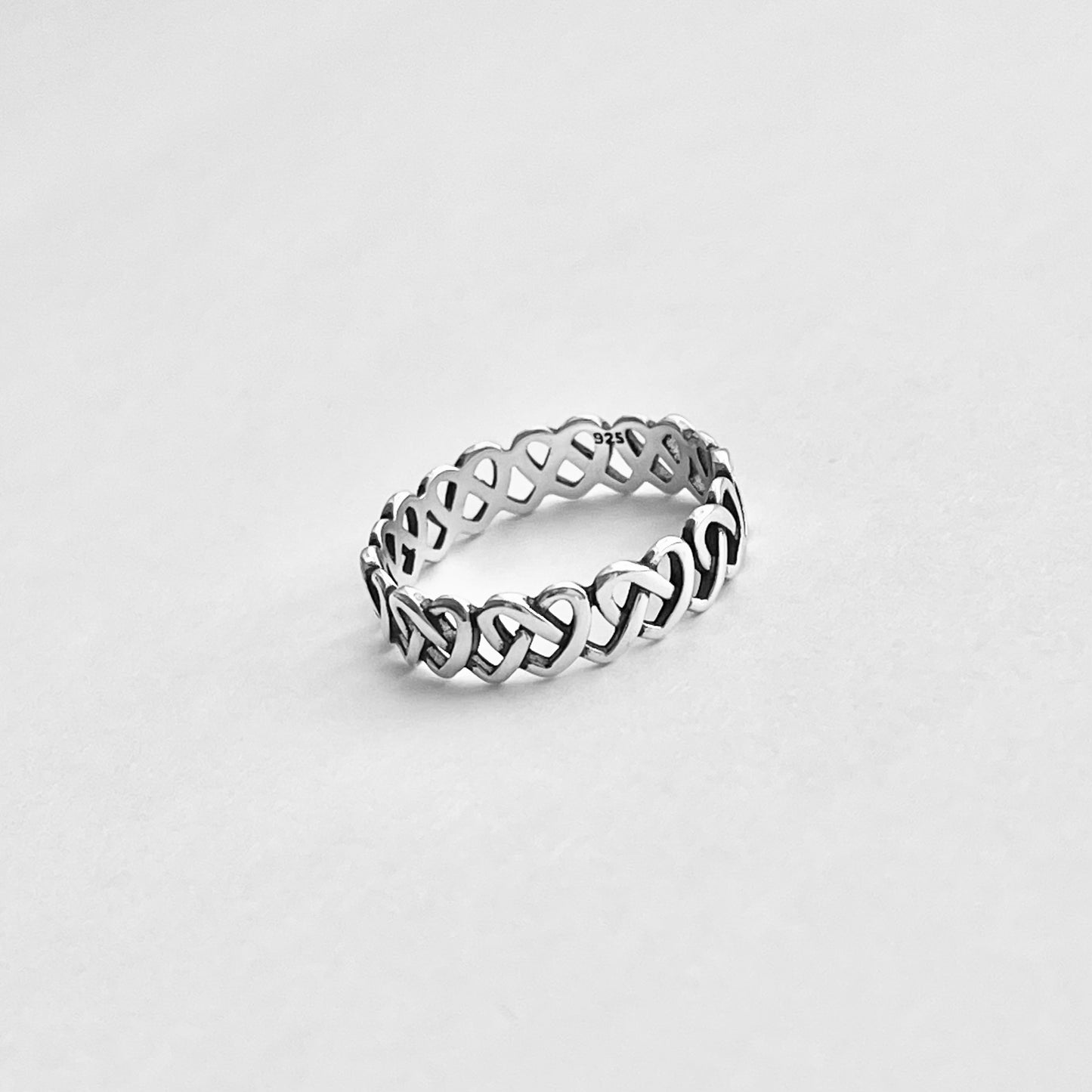 Sterling Silver Thin and Delicate Eternity Pretzel Knot Band, Heart Wedding Bands, Love Knots Ring