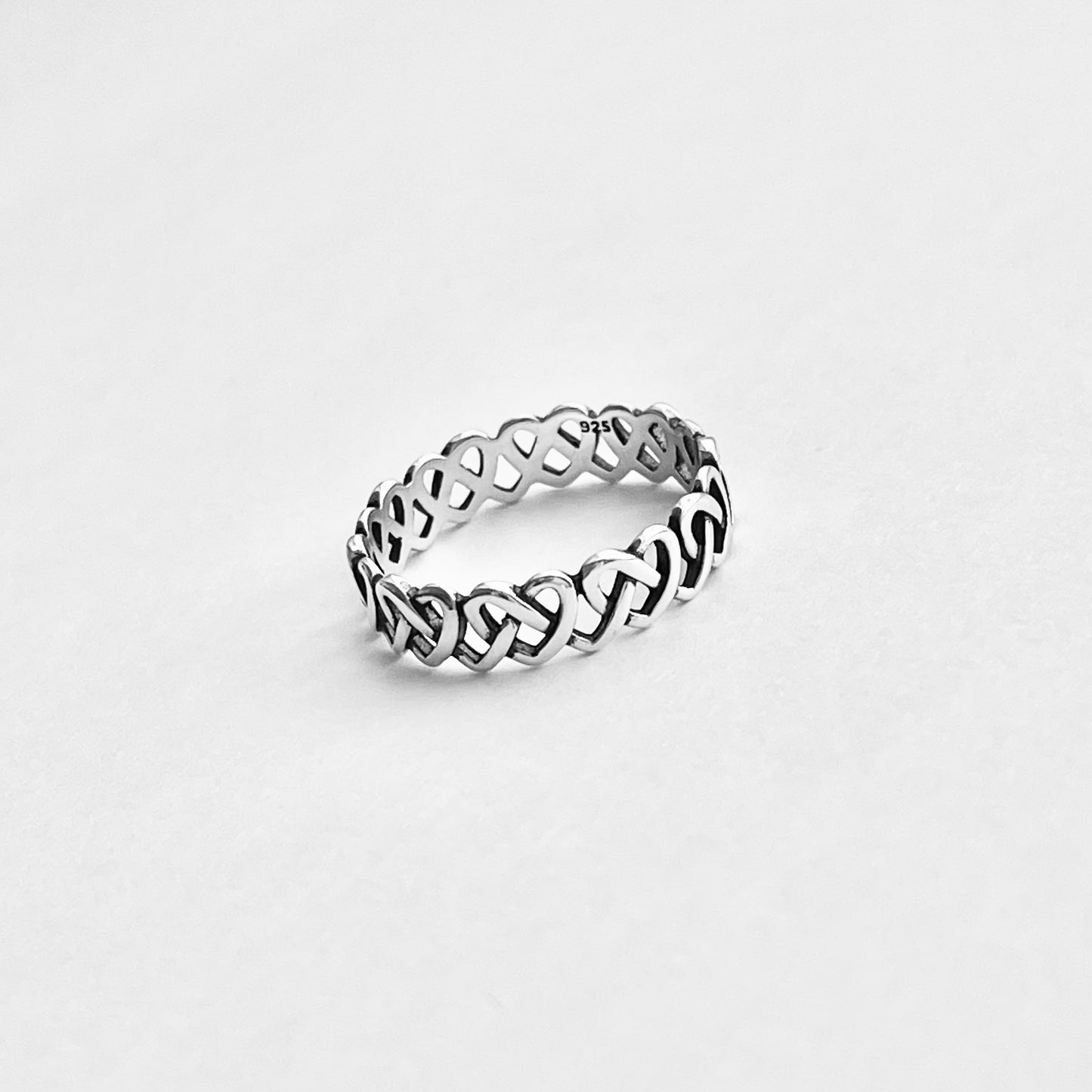 925 Sterling Silver Eternity Thin Pretzel Knot Band Ring | Delicate Love Knots Heart Rings