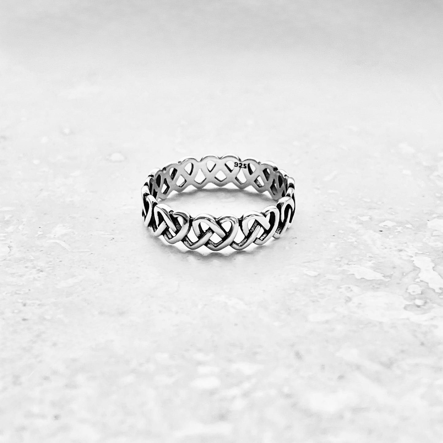 925 Sterling Silver Eternity Thin Pretzel Knot Band Ring | Delicate Love Knots Heart Rings