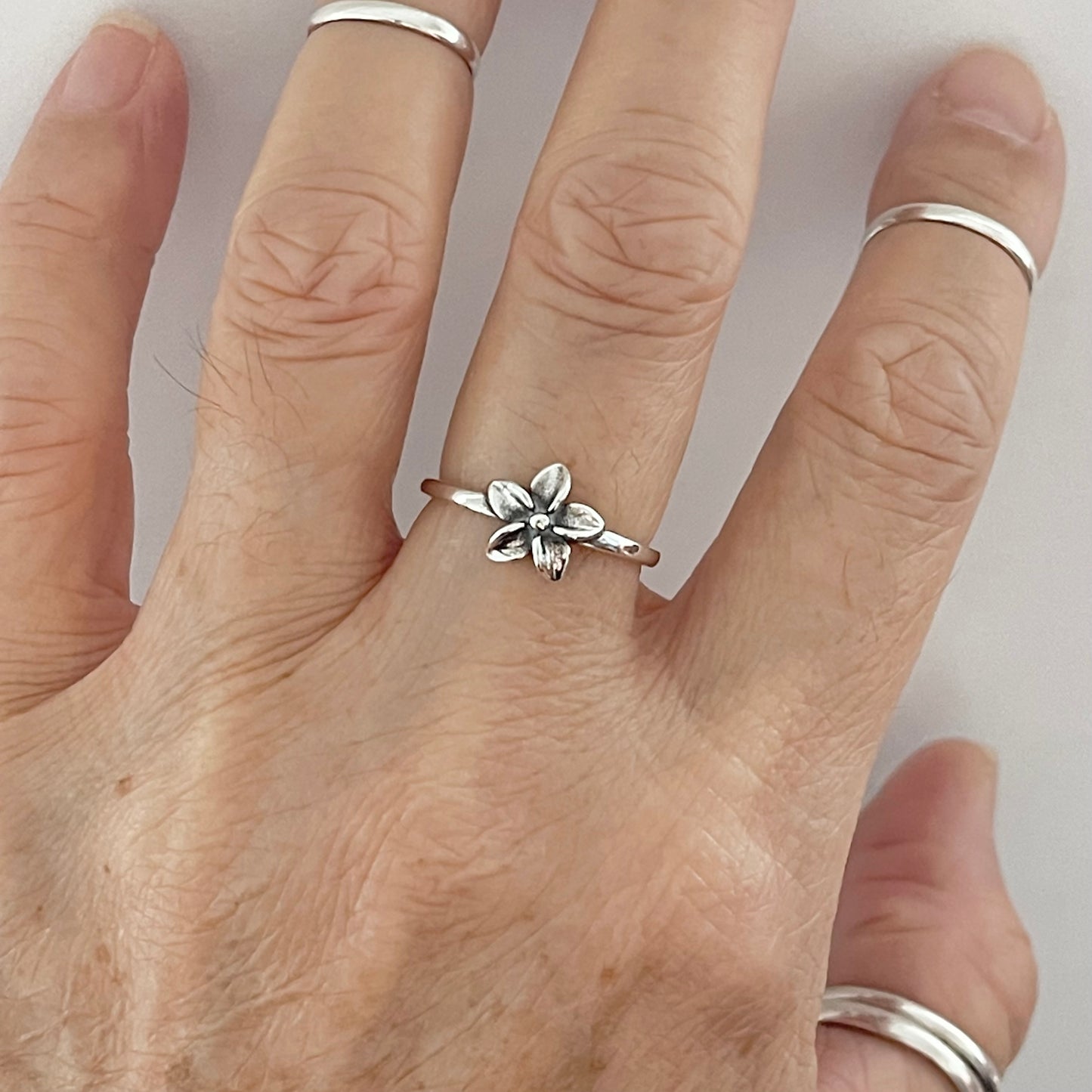 Sterling Silver Small Plumeria Ring, Hawaii Ring, Silver Flower Rings