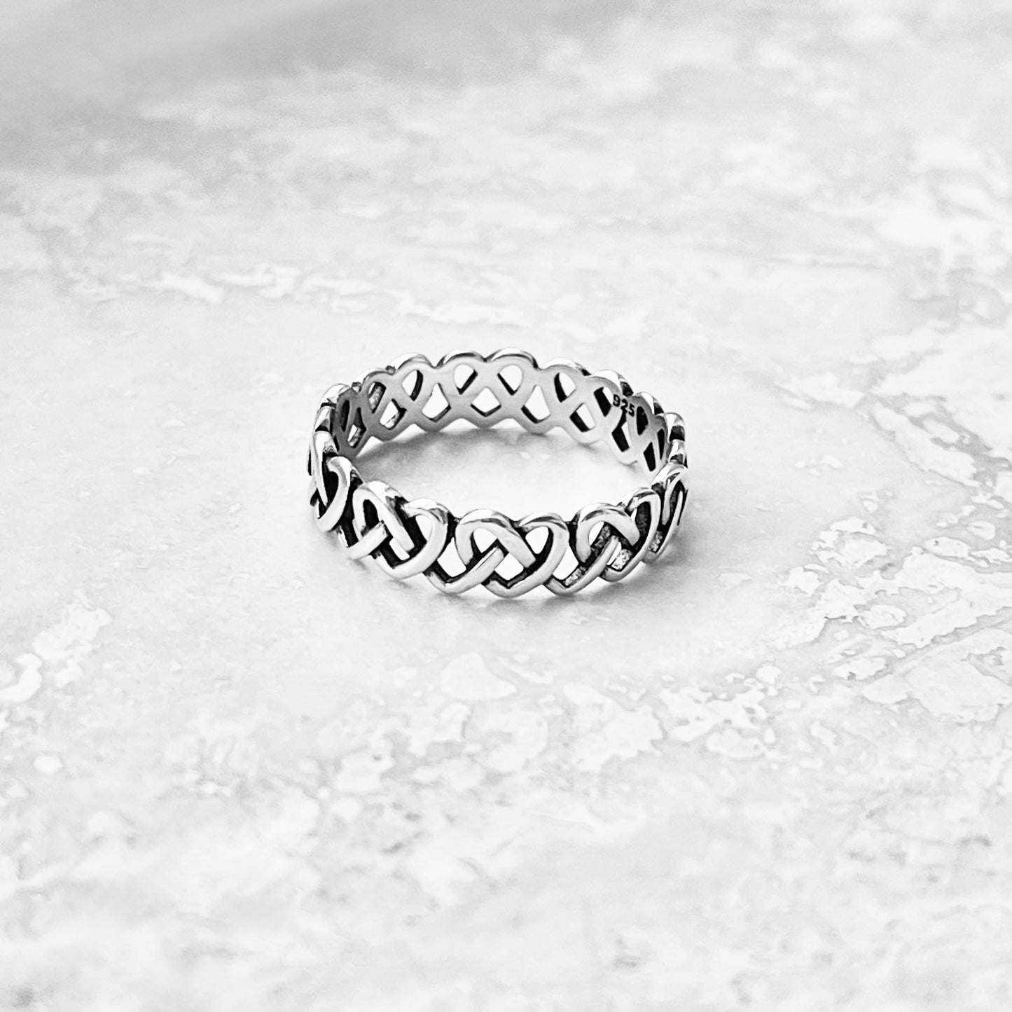 925 Sterling Silver Eternity Thin Pretzel Knot Band Ring | Delicate Love Knots Heart Rings