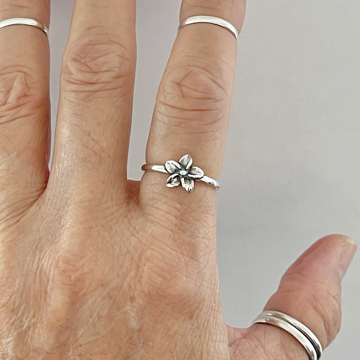 Sterling Silver Small Plumeria Ring, Hawaii Ring, Silver Flower Rings