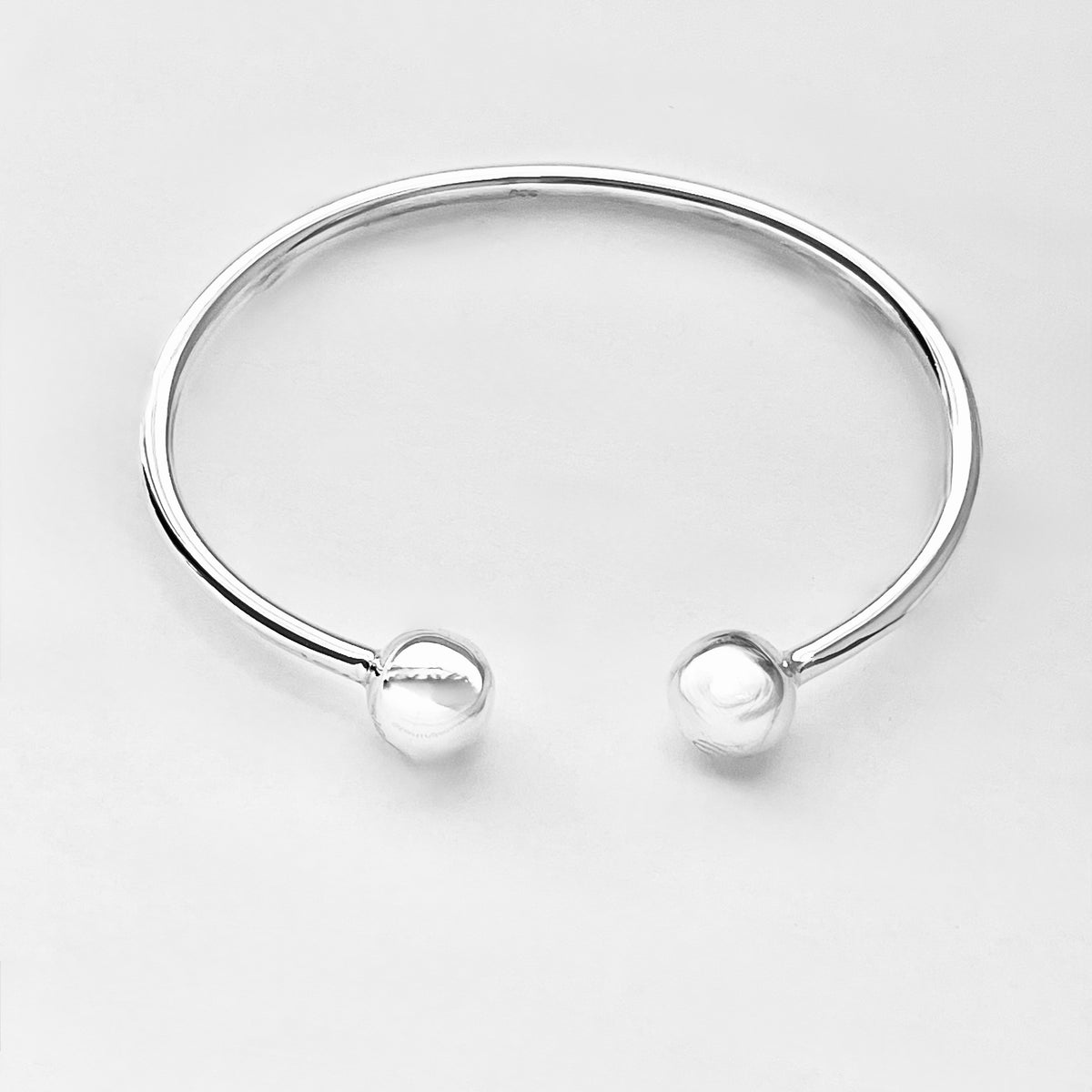 925 Sterling Silver High Polish Ball Cuff Bangle | Adjustable Silver Bracelet
