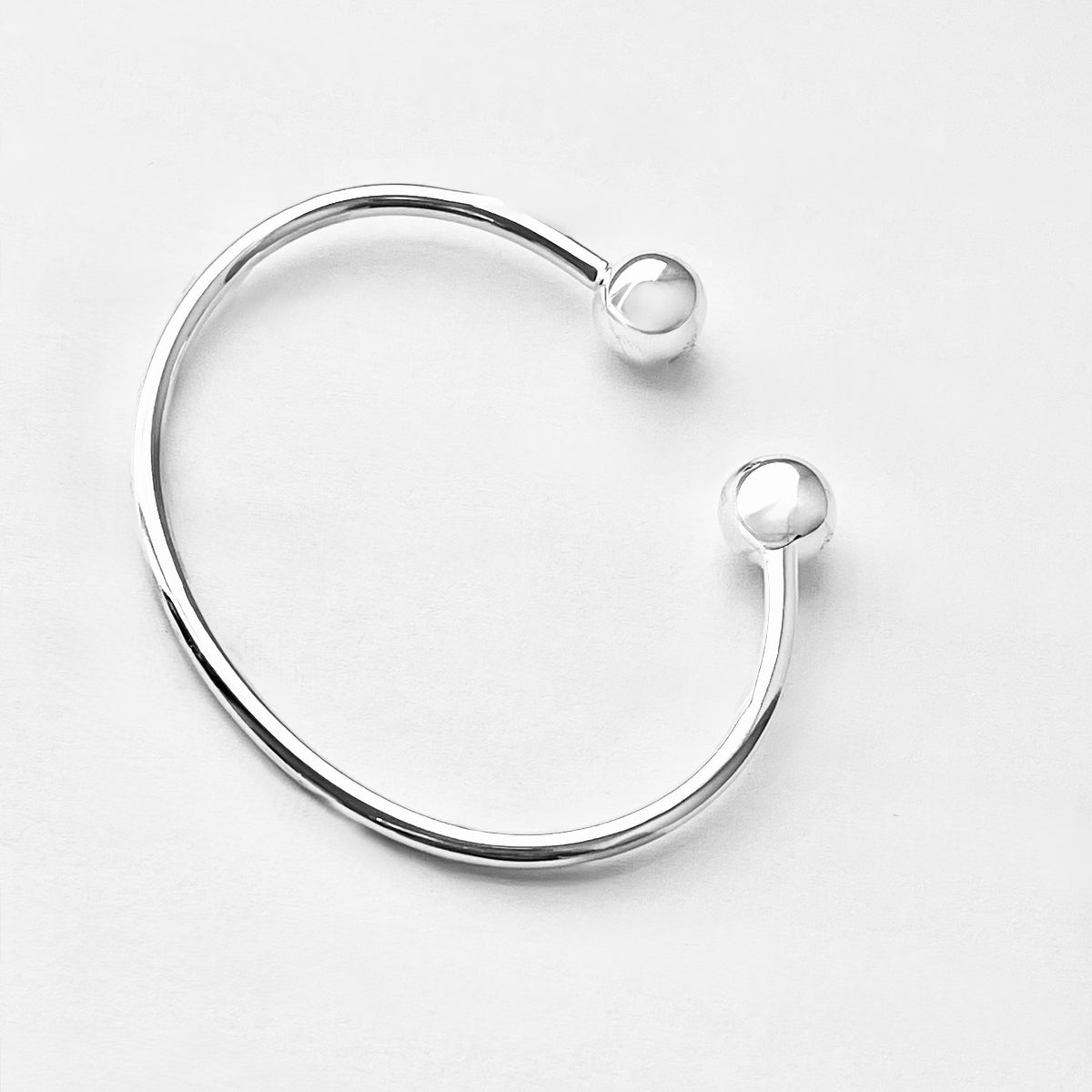 925 Sterling Silver High Polish Ball Cuff Bangle | Adjustable Silver Bracelet