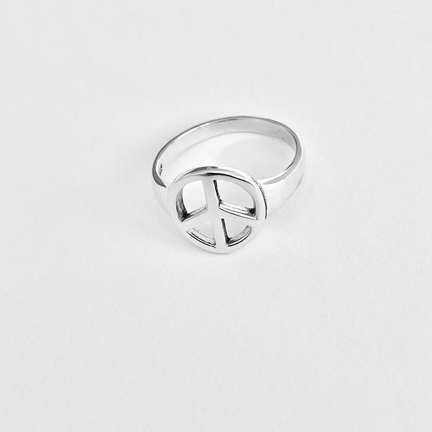 Sterling Silver High Polish Peace Sign Ring – Boho Love Unity Silver Rings