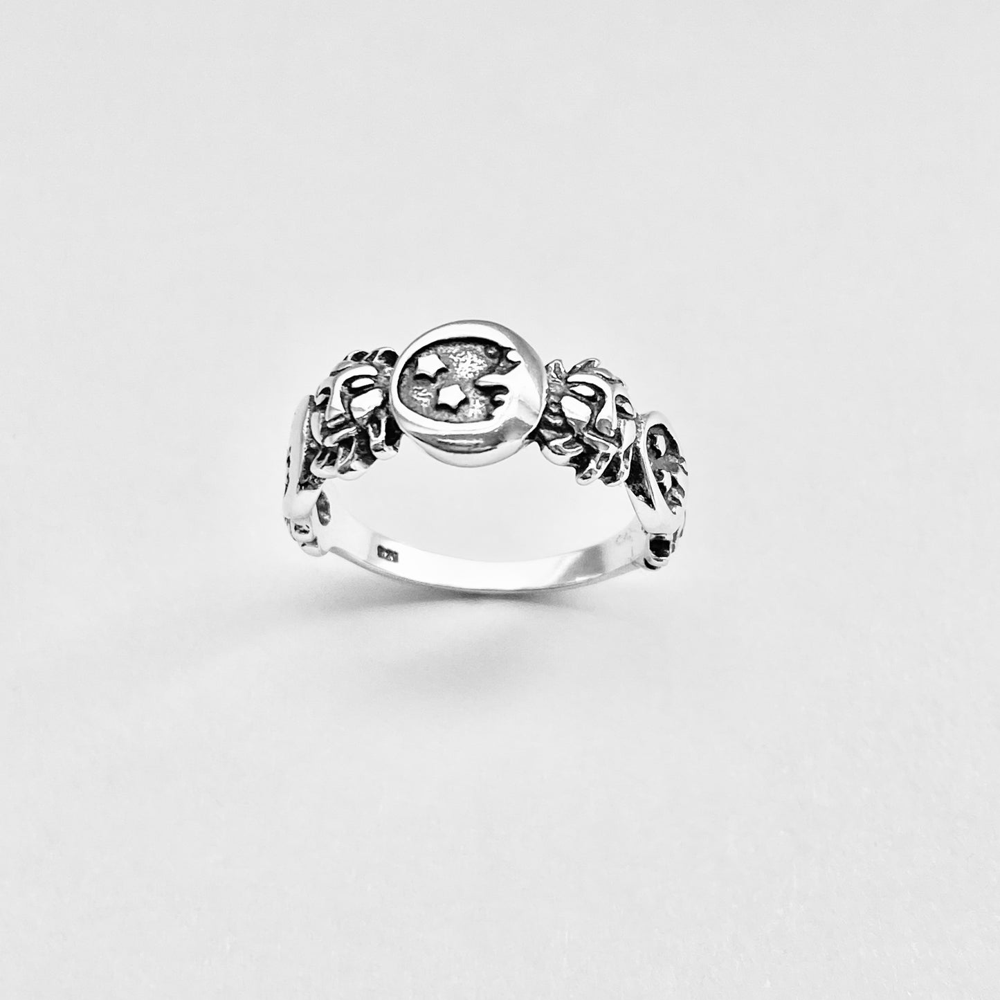 Sterling Silver Celestial Ring: Moon, Sun and Star Jewelry