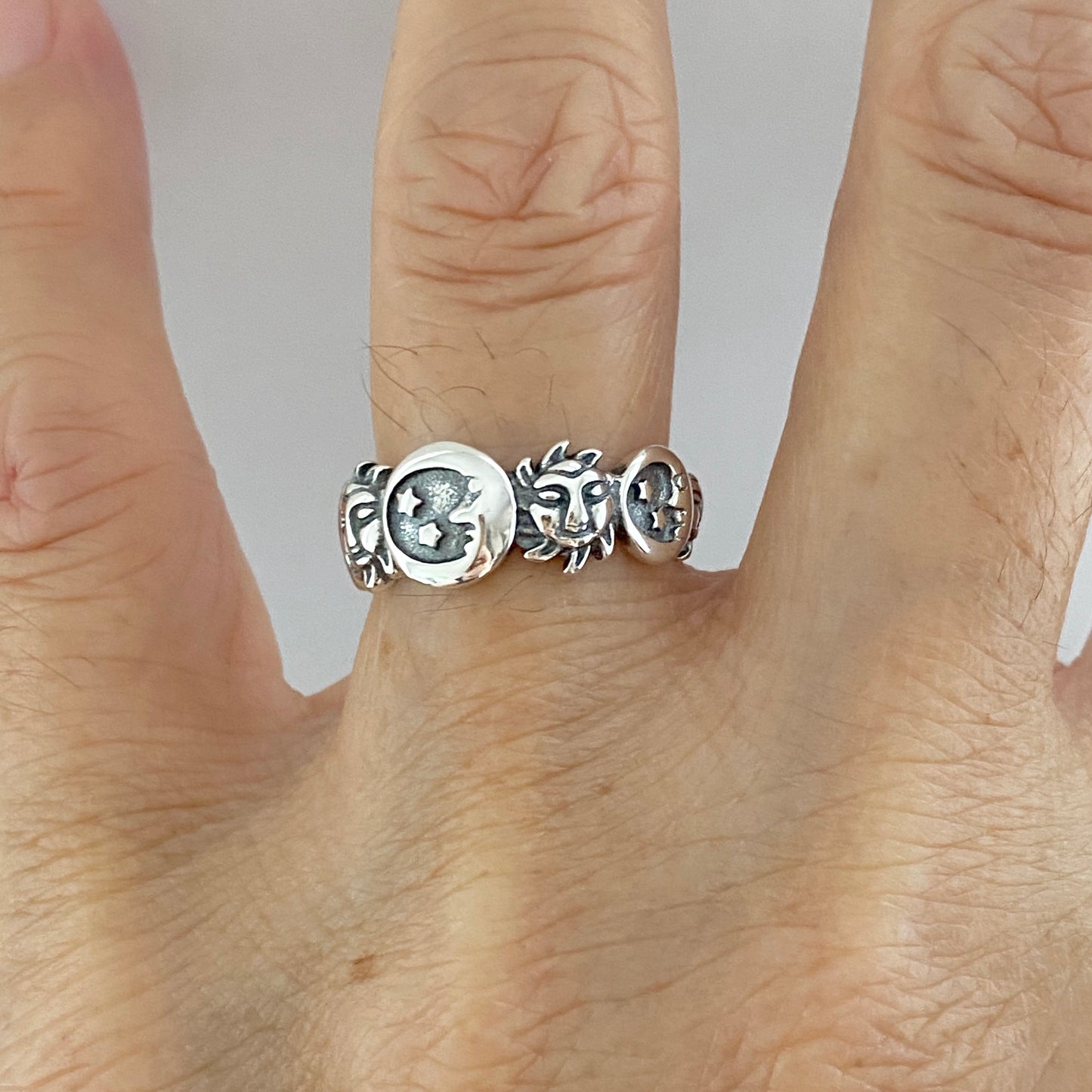 Celestial Sterling Silver Ring, Moon and Sun Ring, Star Rings