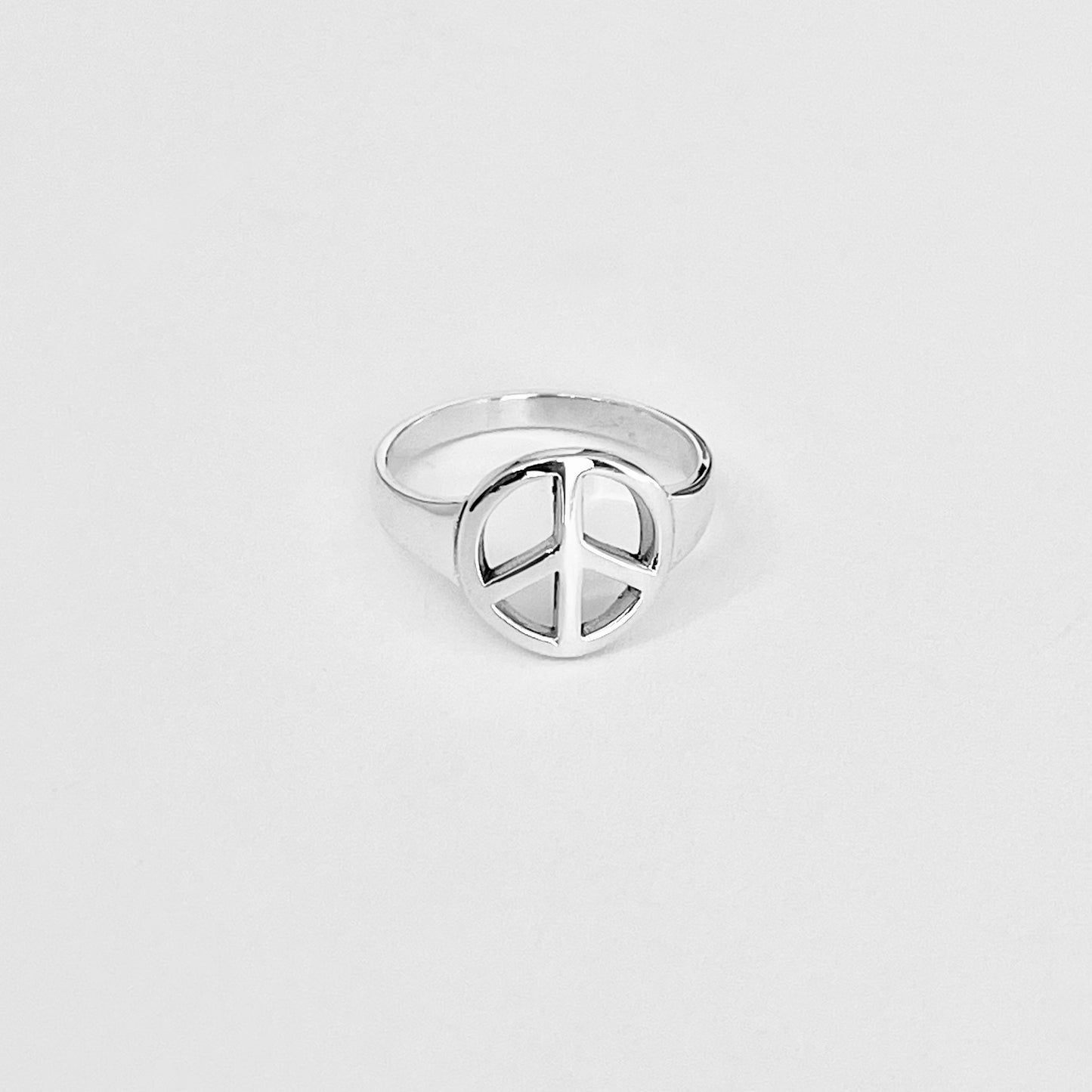 Sterling Silver High Polish Peace Sign Ring – Boho Love Unity Silver Rings