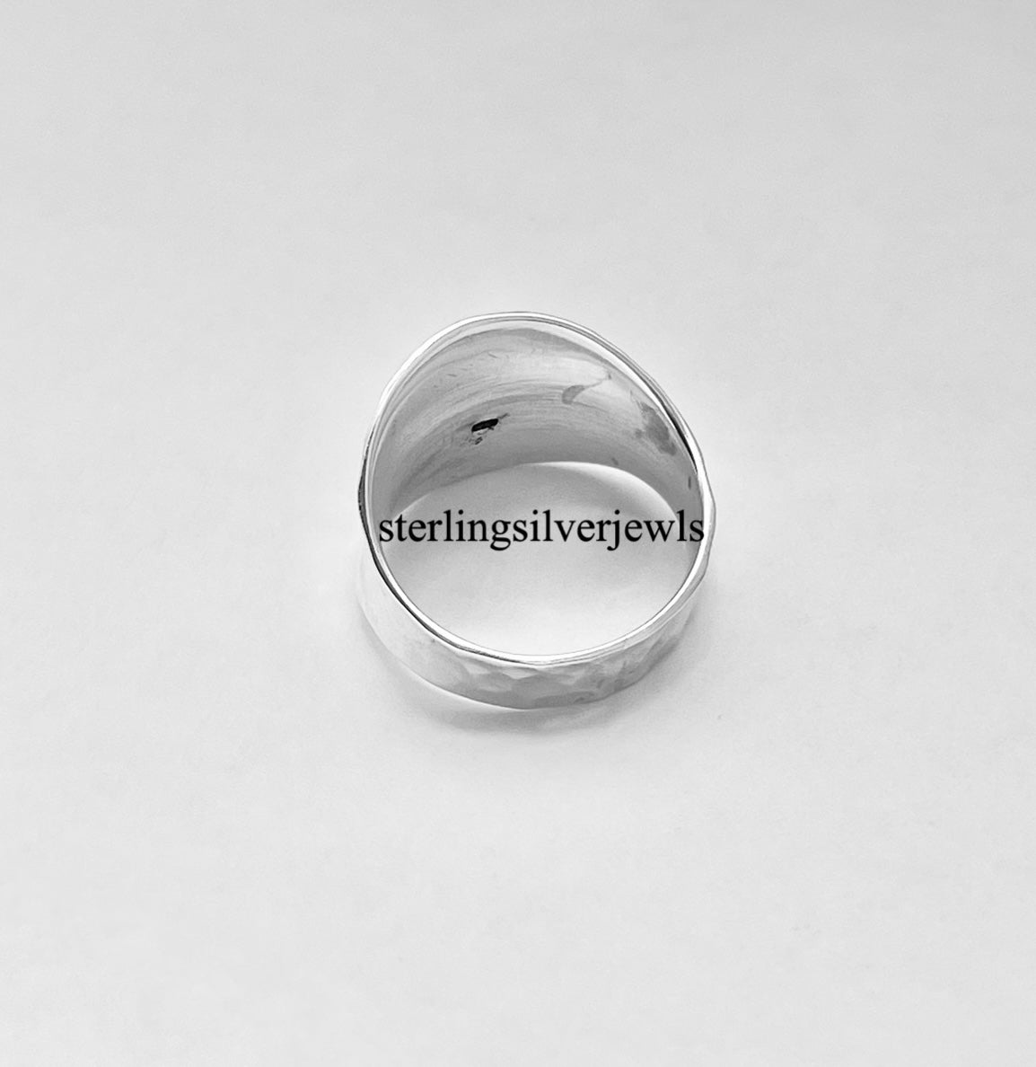 Sterling Silver Hammered Concave Ring, Boho Statement Silver Ring